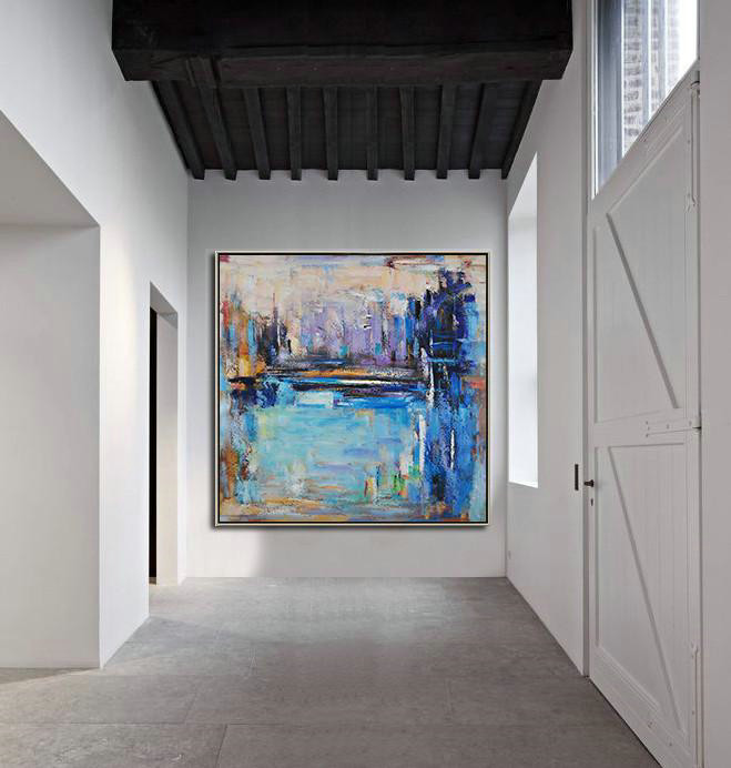 Handmade Large Painting,Oversized Abstract Landscape Painting,Acrylic Painting On Canvas,Purple,Blue,Yellow.etc